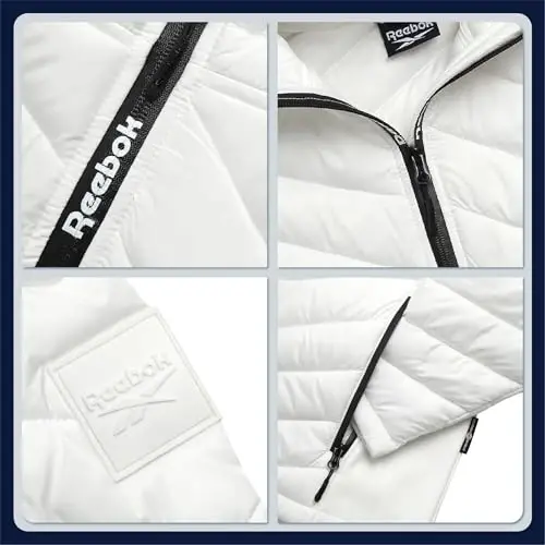 Reebok Womens Puffer Jacket - Midweight Quilted Snow Glacier Shield Full Zip Winter Coat for Women with Hood & Zip Pockets - 3