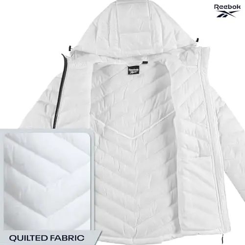 Reebok Womens Puffer Jacket - Midweight Quilted Snow Glacier Shield Full Zip Winter Coat for Women with Hood & Zip Pockets - 4
