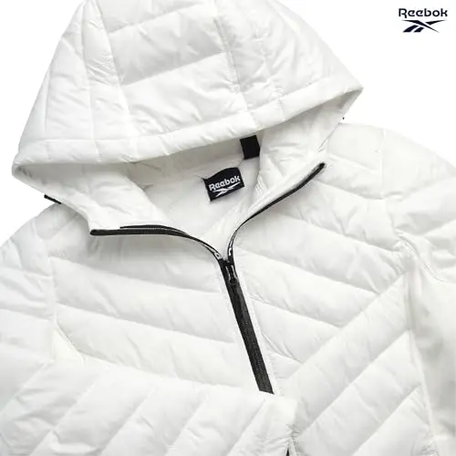 Reebok Womens Puffer Jacket - Midweight Quilted Snow Glacier Shield Full Zip Winter Coat for Women with Hood & Zip Pockets - 5
