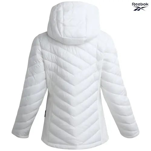 Reebok Womens Puffer Jacket - Midweight Quilted Snow Glacier Shield Full Zip Winter Coat for Women with Hood & Zip Pockets - 6