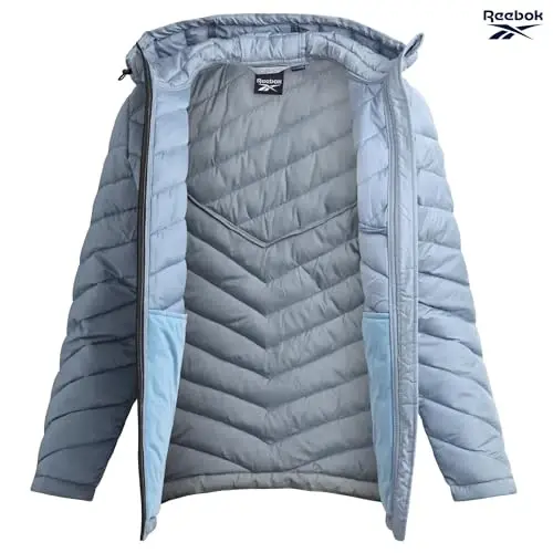 Reebok Womens Puffer Jacket - Midweight Quilted Snow Glacier Shield Full Zip Winter Coat for Women with Hood & Zip Pockets - 2