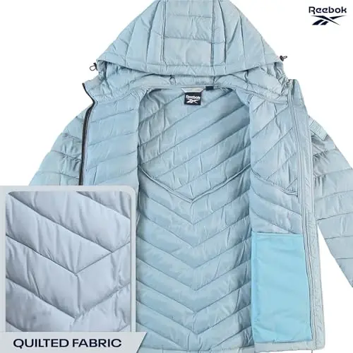 Reebok Womens Puffer Jacket - Midweight Quilted Snow Glacier Shield Full Zip Winter Coat for Women with Hood & Zip Pockets - 4