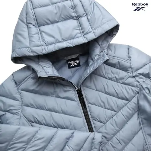 Reebok Womens Puffer Jacket - Midweight Quilted Snow Glacier Shield Full Zip Winter Coat for Women with Hood & Zip Pockets - 5