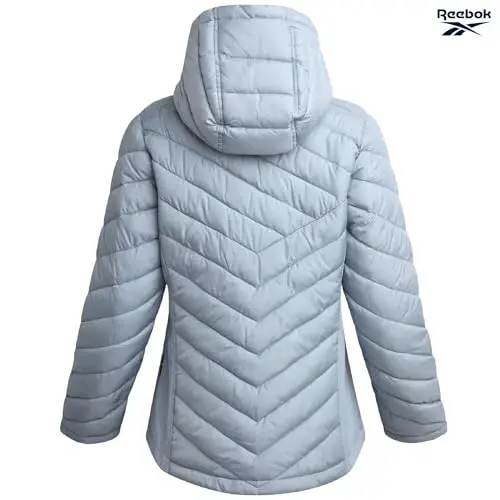 Reebok Womens Puffer Jacket - Midweight Quilted Snow Glacier Shield Full Zip Winter Coat for Women with Hood & Zip Pockets - 6