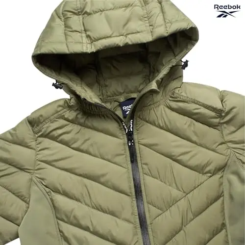Reebok Womens Puffer Jacket - Midweight Quilted Snow Glacier Shield Full Zip Winter Coat for Women with Hood & Zip Pockets - REEBOK (1)