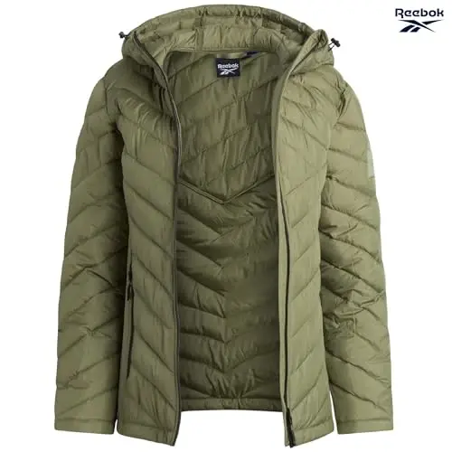 Reebok Womens Puffer Jacket - Midweight Quilted Snow Glacier Shield Full Zip Winter Coat for Women with Hood & Zip Pockets - 3