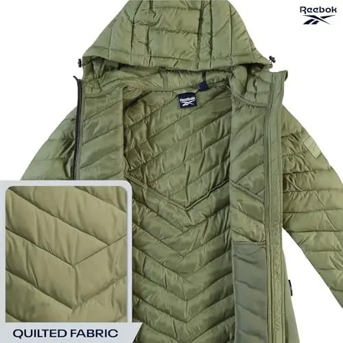 Reebok Womens Puffer Jacket - Midweight Quilted Snow Glacier Shield Full Zip Winter Coat for Women with Hood & Zip Pockets - 5