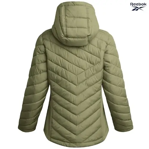 Reebok Womens Puffer Jacket - Midweight Quilted Snow Glacier Shield Full Zip Winter Coat for Women with Hood & Zip Pockets - 6