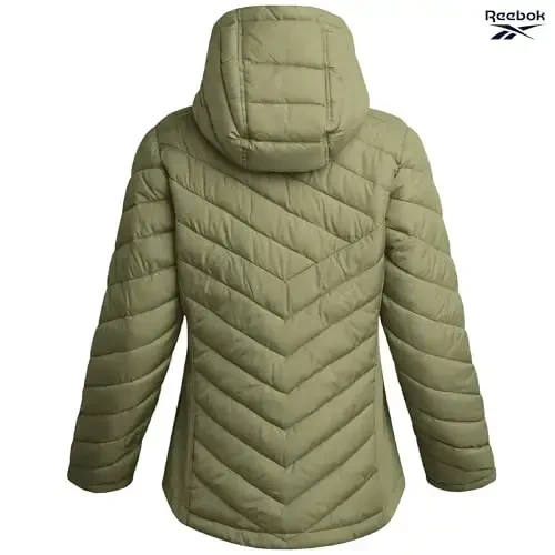 Reebok Женская Куртка - Легкая Softshell Стеганая Куртка для Женщин На Молнии с Капюшоном Зимнее Пальто Верхняя Одежда с Карманами - 6