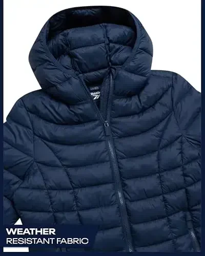 Reebok Женская пуховая куртка - Легкая стеганая зимняя куртка-пуховик с капюшоном и карманами, защищающая от снега и льда - 4
