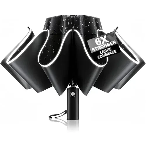 Trenovo Windproof Trave Inverted Umbrella With Reflective Stripe, Reverse Compact Umbrellas for Rain, Portable Large Folding Sun UV Automatic Upside Down Umbrella for Car Backpack - TRENOVO