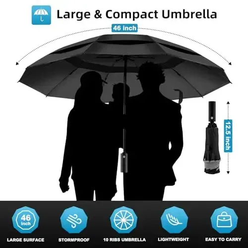 Trenovo Windproof Trave Inverted Umbrella With Reflective Stripe, Reverse Compact Umbrellas for Rain, Portable Large Folding Sun UV Automatic Upside Down Umbrella for Car Backpack - TRENOVO (1)