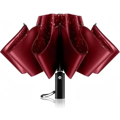 Trenovo Windproof Automatic Inverted Umbrella – Compact Folding with Sun UV Protection, Portable Travel Umbrella for Car & Backpack 