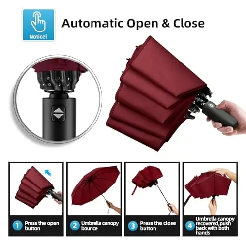 Trenovo Windproof Automatic Inverted Umbrella – Compact Folding with Sun UV Protection, Portable Travel Umbrella for Car & Backpack 