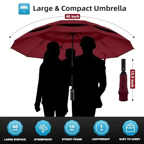 Trenovo Windproof Trave Inverted Umbrella With Reflective Stripe, Reverse Compact Umbrellas for Rain, Portable Large Folding Sun UV Automatic Upside Down Umbrella for Car Backpack - TRENOVO (1)