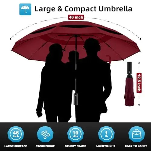 Trenovo Windproof Trave Inverted Umbrella With Reflective Stripe, Reverse Compact Umbrellas for Rain, Portable Large Folding Sun UV Automatic Upside Down Umbrella for Car Backpack - TRENOVO (1)