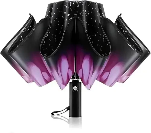 Trenovo Windproof Trave Inverted Umbrella With Reflective Stripe, Reverse Compact Umbrellas for Rain, Portable Large Folding Sun UV Automatic Upside Down Umbrella for Car Backpack - 1