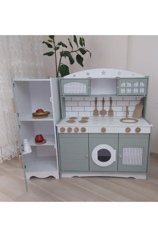 Refrigerator Toy Kitchen with Play Counter (GREEN-LED) - 5