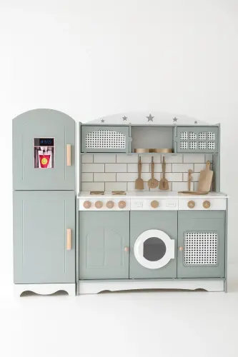 Refrigerator Toy Kitchen with Play Counter (GREEN-LED) - HEDEF AHŞAP (1)