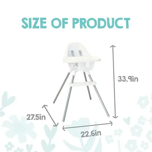 Regalo Baby Basics® Chaqaloqlar va go‘daklar uchun baland stul, yechib olinadigan katta patnis va stakan ushlagichli, 5 nuqtali xavfsizlik kamari bilan, tozalash oson, oq rangdagi go‘daklar uchun baland stul - REGALO (1)