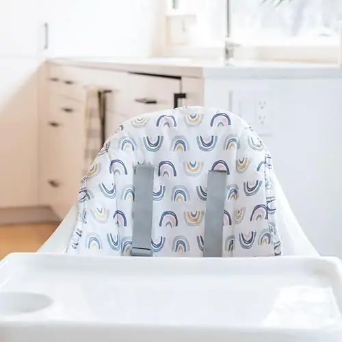Regalo High Chair with Rainbow Seat Pad for Babies and Toddlers, Award Winning Brand, Removable Oversized Tray with Cup Holder, Five Point Harness, White - REGALO (1)