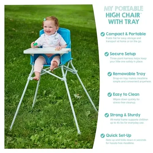 Regalo My Portable High Chair, Foldable High Chair for Babies & Toddlers, Indoor/Outdoor Baby Chair, Travel High Chair with Tray & Cup Holder, Aqua - 4