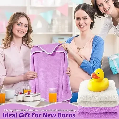 Reginary 4 Pack Baby Hooded Towels Coral Fleece Baby Bath Towels 30 x 30 Inch Soft Absorbent Hooded Bath Blanket for Newborn Toddler Infant Boy Girl Shower Gift Supplies (Beige, Purple) - 6