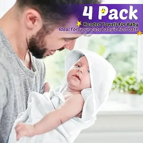 Reginary 4 Pack Baby Hooded Towels Coral Fleece Baby Bath Towels 30 x 30 Inch Soft Absorbent Hooded Bath Blanket for Newborn Toddler Infant Boy Girl Shower Gift Supplies (Beige, Purple) - 7