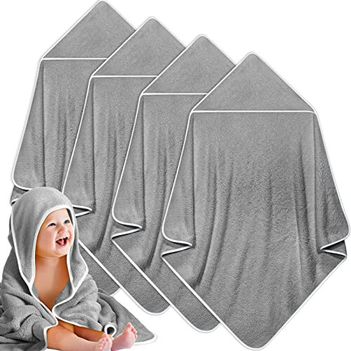 Reginary 4 Pack Baby Hooded Towels Coral Fleece Baby Bath Towels 30 x 30 Inch Soft Absorbent Hooded Bath Blanket for Newborn Toddler Infant Boy Girl Shower Gift Supplies (Gray) - 1