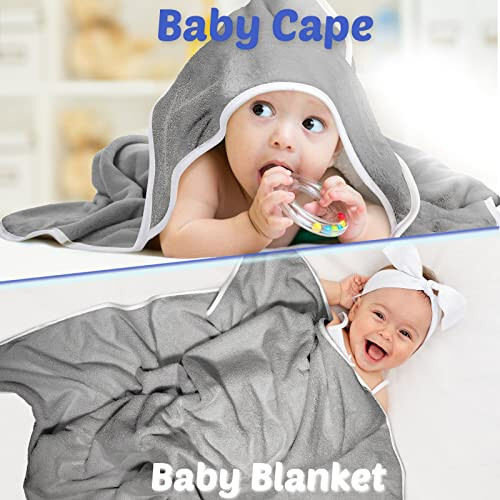 Reginary 4 Pack Baby Hooded Towels Coral Fleece Baby Bath Towels 30 x 30 Inch Soft Absorbent Hooded Bath Blanket for Newborn Toddler Infant Boy Girl Shower Gift Supplies (Gray) - 5