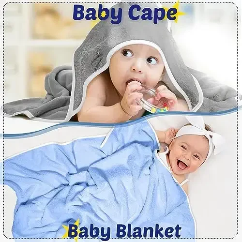 Reginary 4 Pack Baby Hooded Towels Coral Fleece Baby Bath Towels 30 x 30 Inch Soft Absorbent Hooded Bath Blanket for Newborn Toddler Infant Boy Girl Shower Gift Supplies (Gray, Blue) - 5