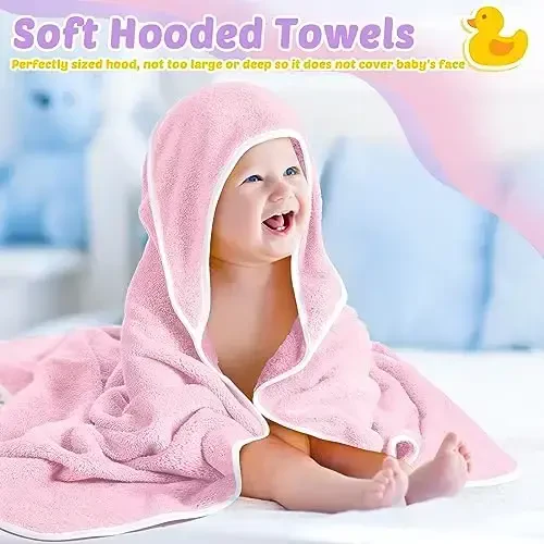 Reginary 4 Pack Baby Hooded Towels Coral Fleece Baby Bath Towels 30 x 30 Inch Soft Absorbent Hooded Bath Blanket for Newborn Toddler Infant Boy Girl Shower Gift Supplies (Pink, Purple, Yellow, Beige) - 4
