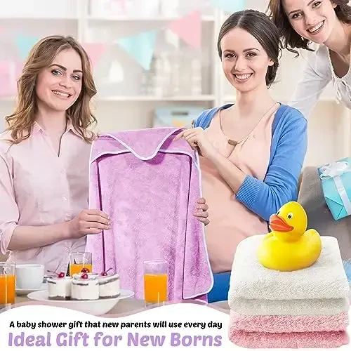 Reginary 4 Pack Baby Hooded Towels Coral Fleece Baby Bath Towels 30 x 30 Inch Soft Absorbent Hooded Bath Blanket for Newborn Toddler Infant Boy Girl Shower Gift Supplies (Pink, Purple, Yellow, Beige) - 6