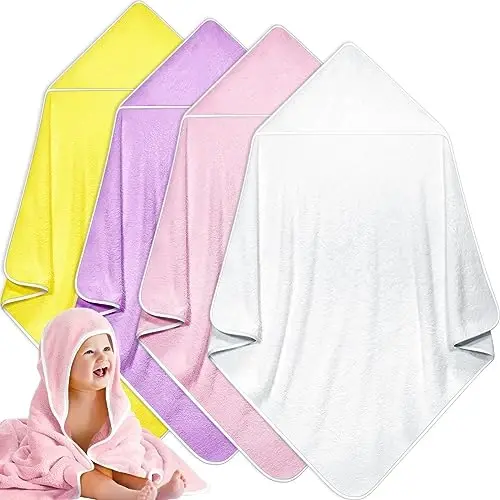 Reginary 4 Pack Baby Hooded Towels Coral Fleece Baby Bath Towels 30 x 30 Inch Soft Absorbent Hooded Bath Blanket for Newborn Toddler Infant Boy Girl Shower Gift Supplies (Pink, Purple, Yellow, Beige) - REGINARY