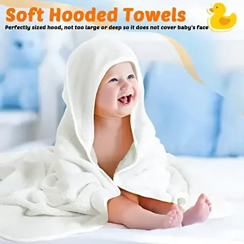 Reginary 4 Pack Baby Hooded Towels Coral Fleece Baby Bath Towels 30 x 30 Inch Soft Absorbent Hooded Bath Blanket for Newborn Toddler Infant Boy Girl Shower Gift Supplies (White) - 4