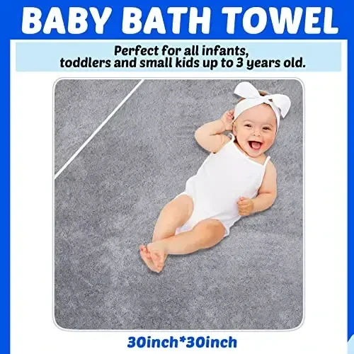 Reginary 4 Pack Baby Hooded Towels Coral Fleece Baby Bath Towels 30 x 30 Inch Soft Absorbent Hooded Bath Blanket for Newborn Toddler Infant Boy Girl Shower Gift Supplies (White, Gray, Brown, Blue) - 2