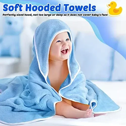 Reginary 4 Pack Baby Hooded Towels Coral Fleece Baby Bath Towels 30 x 30 Inch Soft Absorbent Hooded Bath Blanket for Newborn Toddler Infant Boy Girl Shower Gift Supplies (White, Gray, Brown, Blue) - 4