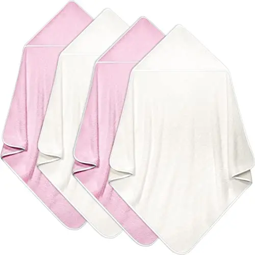 Reginary 4 Pack Chaqaloq uchun Kapüşonlu Sochiqlar Marjon Jun Chaqaloq Hammom Sochiqlari 30 x 30 Dyum Yumshoq So'ruvchi Kapüşonlu Hammom Adyol Yangi tug'ilgan chaqaloq uchun yuvinish sovg'alari (Oq, Pushti) 