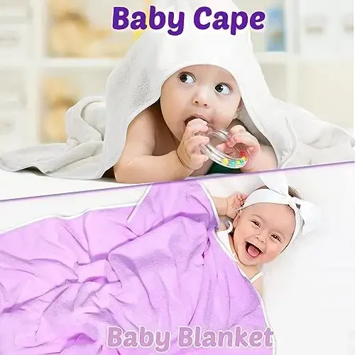 Reginary 4 Pack Детские полотенца с капюшоном Коралловые флисовые детские банные полотенца 30 x 30 дюймов Мягкое абсорбирующее банное одеяло с капюшоном для новорожденных малышей Подарочные принадлежности для душа для мальчиков и девочек (бежевый, фиолетовый) - 5