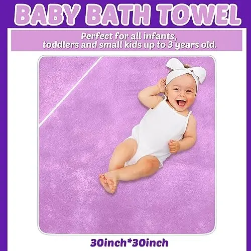 Reginary 4 Pack Hooded Baby Bath Towels Coral Fleece, Beige Purple, Solid | 30x30 Inch Soft Absorbent Baby Towels for Newborn Toddler Infant Boy Girl, Bath Wrap Blanket , Quick Dry Warm - REGINARY (1)