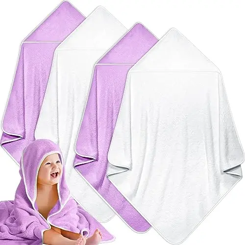 Reginary 4 Pack Hooded Baby Bath Towels Coral Fleece, Beige Purple, Solid | 30x30 Inch Soft Absorbent Baby Towels for Newborn Toddler Infant Boy Girl, Bath Wrap Blanket , Quick Dry Warm - 1