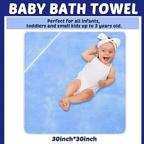 Reginary 4 Pack Hooded Baby Bath Towels Coral Fleece, Gray Blue, Solid | 30x30 Inch Soft Absorbent Baby Towels for Newborn Toddler Infant Boy Girl, Bath Wrap Blanket , Quick Dry Warm - REGINARY (1)
