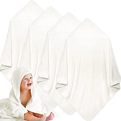 Reginary 4 Pack Hooded Baby Bath Towels Coral Fleece, White, Solid | 30x30 Inch Soft Absorbent Baby Towels for Newborn Toddler Infant Boy Girl, Bath Wrap Blanket , Quick Dry Warm - 1