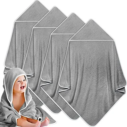 Reginary 4 Pack Baby Hooded Towels Coral Fleece Baby Bath Towels 30 x 30 Inch Soft Absorbent Hooded Bath Blanket for Newborn Toddler Infant Boy Girl Shower Gift Supplies (Gray) - Reginary