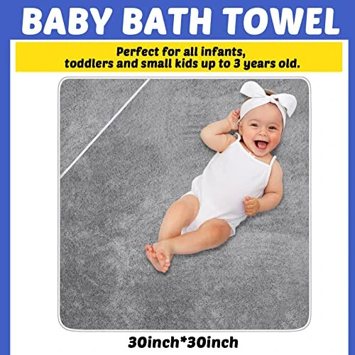 Reginary 4 Pack Baby Hooded Towels Coral Fleece Baby Bath Towels 30 x 30 Inch Soft Absorbent Hooded Bath Blanket for Newborn Toddler Infant Boy Girl Shower Gift Supplies (Gray) - Reginary (1)
