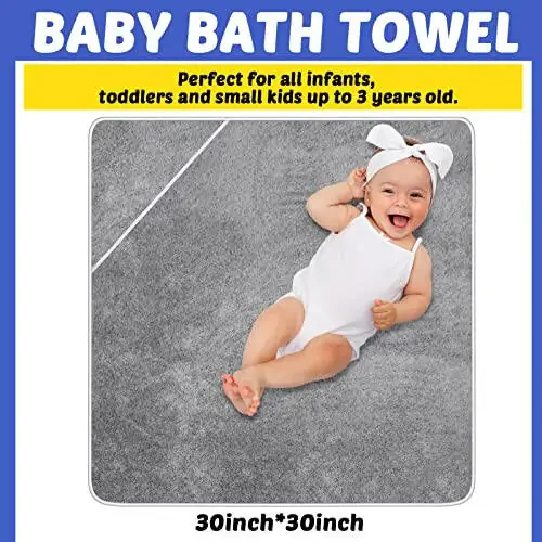 Reginary 4 Pack Baby Hooded Towels Coral Fleece Baby Bath Towels 30 x 30 Inch Soft Absorbent Hooded Bath Blanket for Newborn Toddler Infant Boy Girl Shower Gift Supplies (Gray) - 2