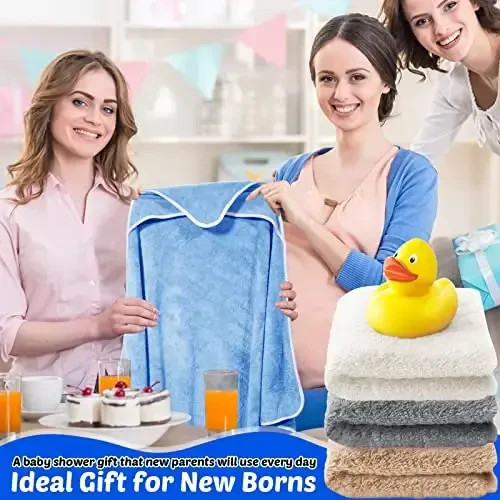 Reginary 4 Pack Baby Hooded Towels Coral Fleece Baby Bath Towels 30 x 30 Inch Soft Absorbent Hooded Bath Blanket for Newborn Toddler Infant Boy Girl Shower Gift Supplies (White, Gray, Brown, Blue) - 6