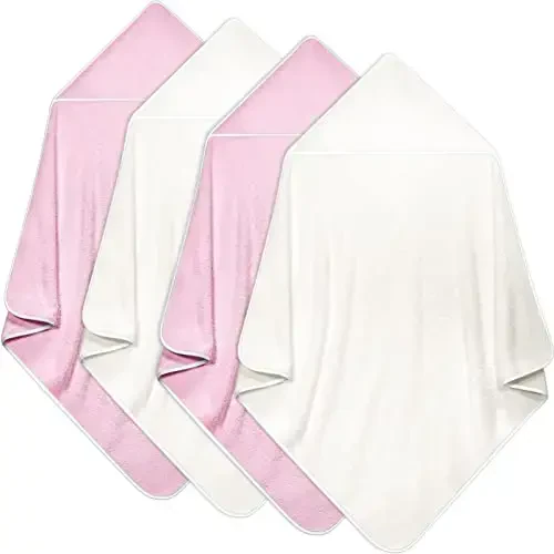 Reginary 4 Pack Baby Hooded Towels Coral Fleece Baby Bath Towels 30 x 30 Inch Soft Absorbent Hooded Bath Blanket for Newborn Toddler Infant Boy Girl Shower Gift Supplies (White, Pink) - REGINARY