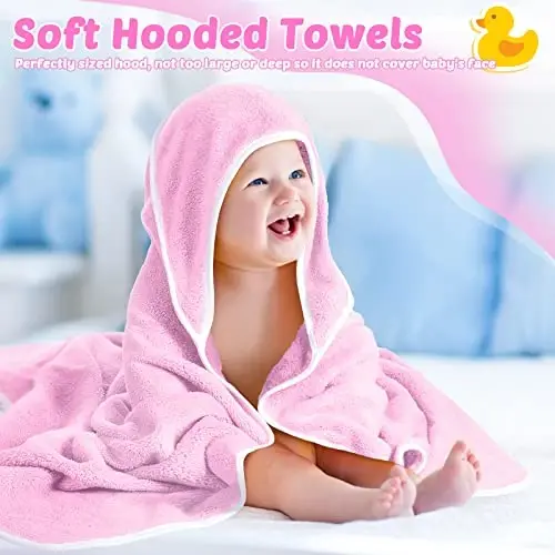Reginary 4 Pack Baby Hooded Towels Coral Fleece Baby Bath Towels 30 x 30 Inch Soft Absorbent Hooded Bath Blanket for Newborn Toddler Infant Boy Girl Shower Gift Supplies (White, Pink) - 4