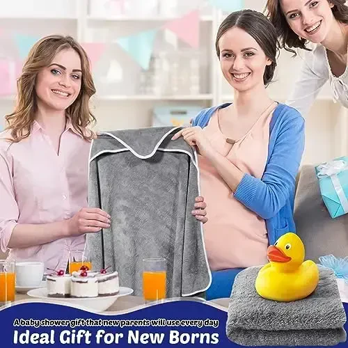 Reginary 4 Pack Baby Hooded Towels Coral Fleece Baby Bath Towels 30 x 30 Inch Soft Absorbent Hooded Bath Blanket for Newborn Toddler Infant Boy Girl Shower Gift Supplies (Gray, Blue) - 6